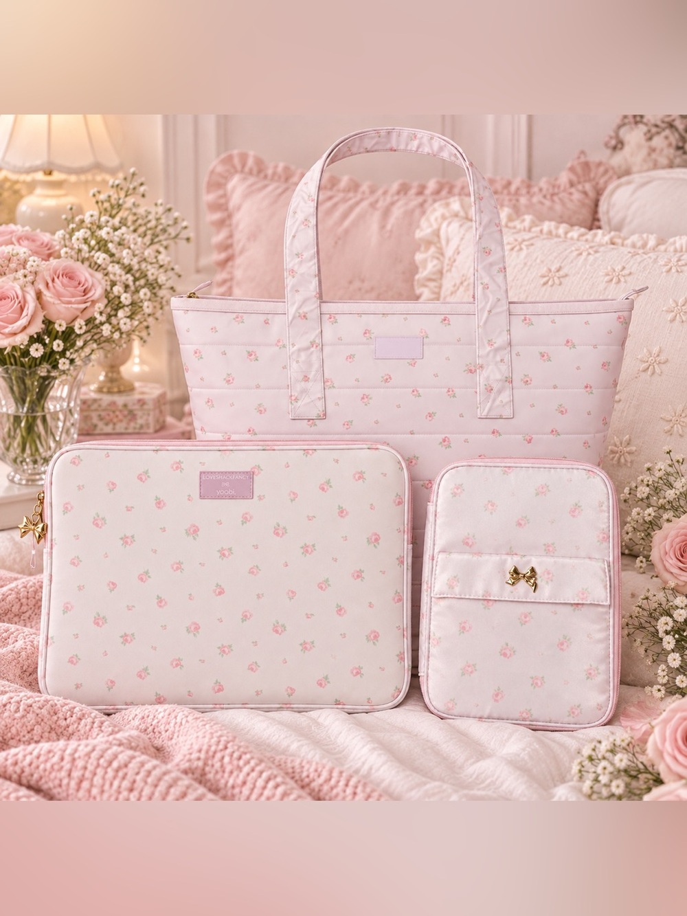 LoveShackFancy x Target Yoobi Ballet Bloom 3pc Tote Laptop Tech Set NWT